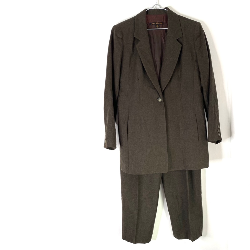 John Meyer Vintage Pure Wool Dark Olive Blazer Coat Pant Set